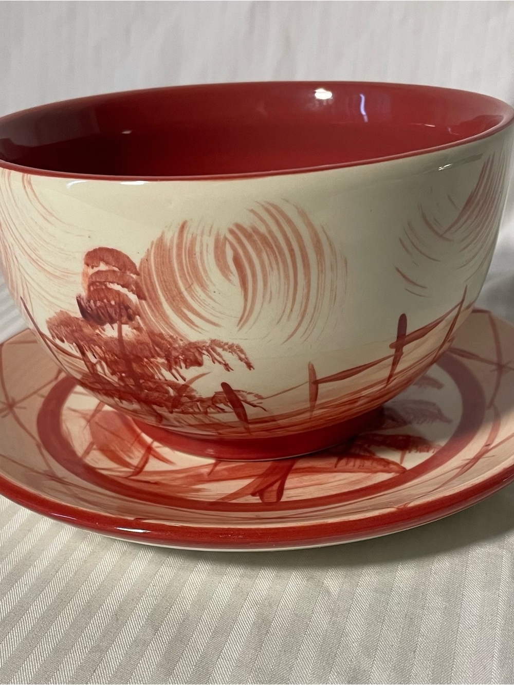 Hand-Painted Ceramic Bowl in Red by Gail Pittman